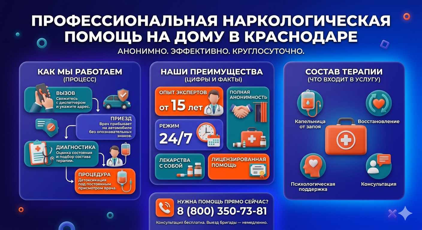 Инфографика о принципах лечения алкоголизма на дому в Хомутово: этапы вызова нарколога, преимущества анонимной детоксикации и состав медицинской помощи.